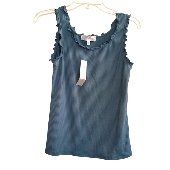 Society & Stitch Blue Tank Top Ruffle Ribbed Girls XXL 18 NWT - Picture 1 of 4